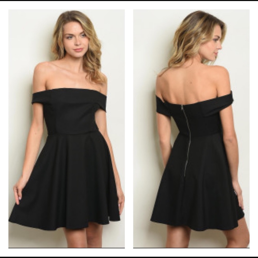 “Moonrise” off shoulder zip up little black dress